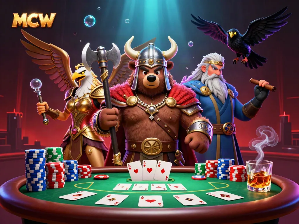 Engage in thrilling poker with MCW's unique Viking-themed casino experience, showcasing thrilling game elements.