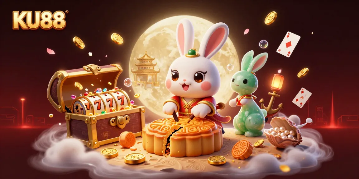 Spin the slots at KU88 with a festive moon rabbit and casino elements.