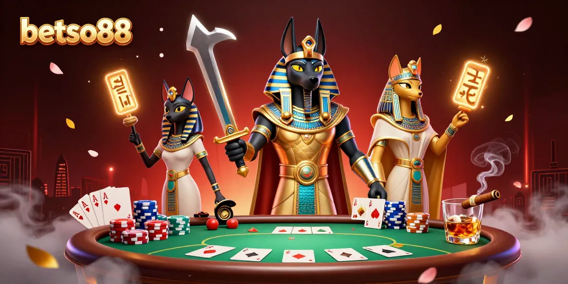 Experience the thrilling action of betso88 with Anubis and Bastet at the poker table!