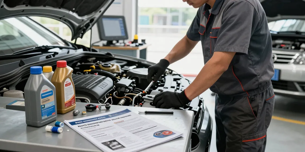 Mechanic diagnosing an engine issue, discussing reasons why auto consuma troppo in a well-lit garage.