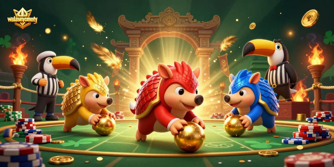 wallaseycemetery pangolins rolling poker chips in a vibrant casino scene with gold accents