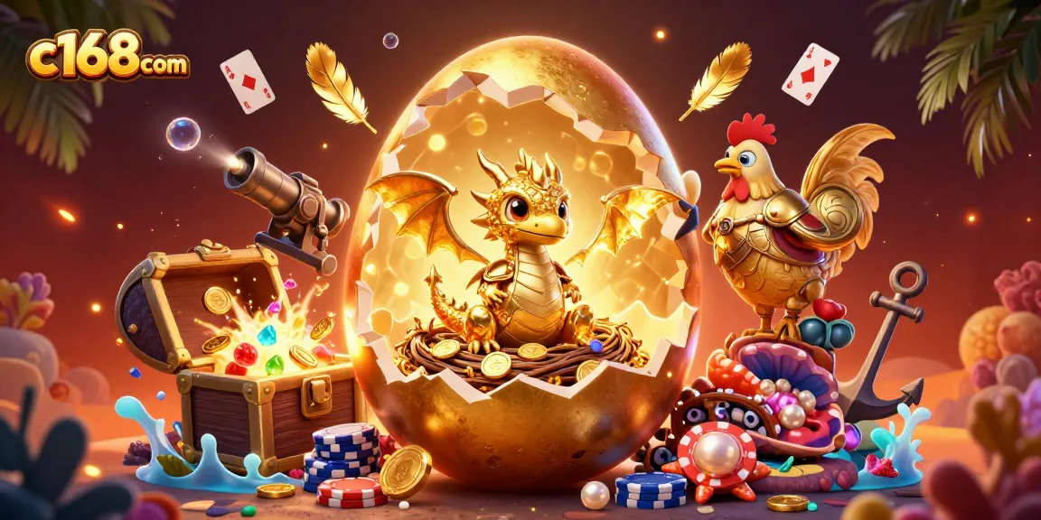 Engage with c168com's golden dragon and poker chips illustration, showcasing thrilling casino excitement.