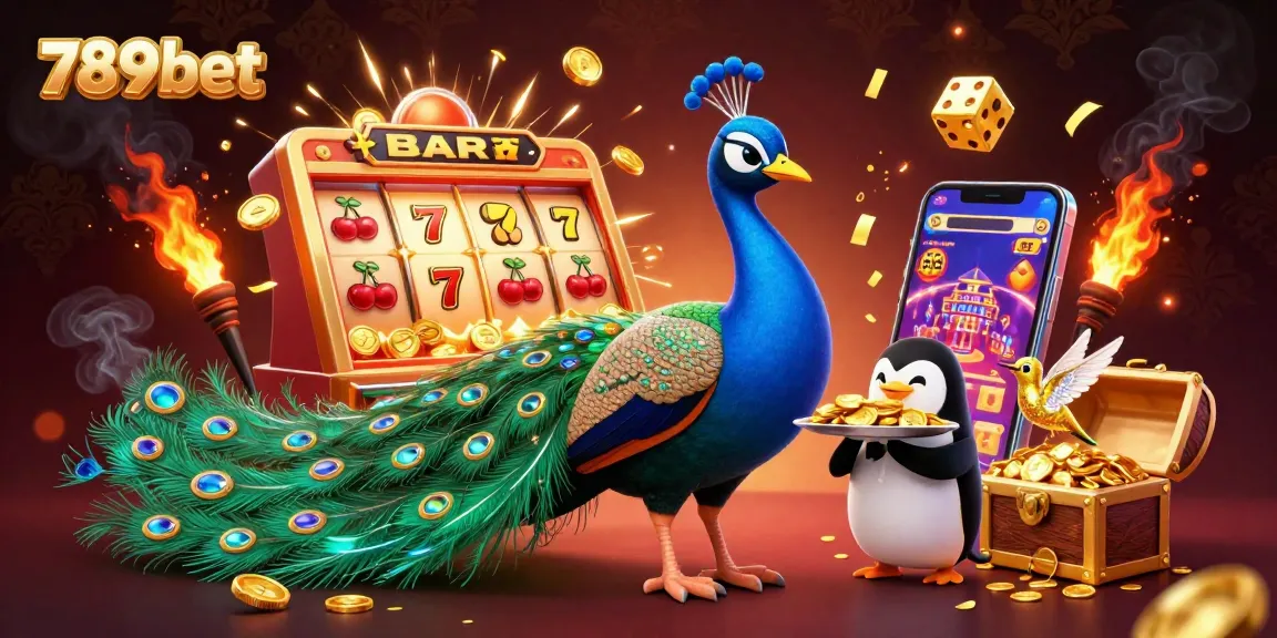 Experience the thrilling jackpot excitement with 789bet's vibrant casino illustration featuring peacock, penguin, and hummingbird.