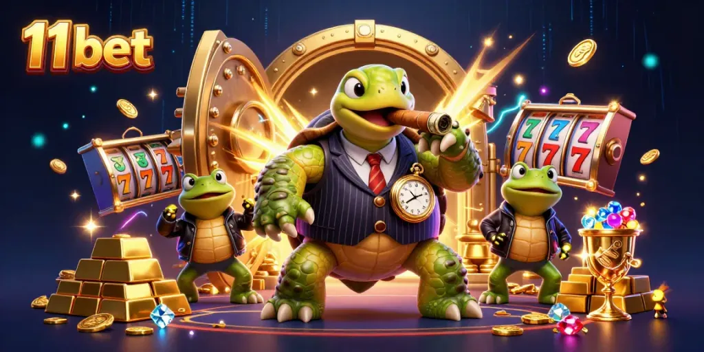 Bet big with 11 bet in this vibrant casino scene featuring cartoon creatures and thrilling slots.