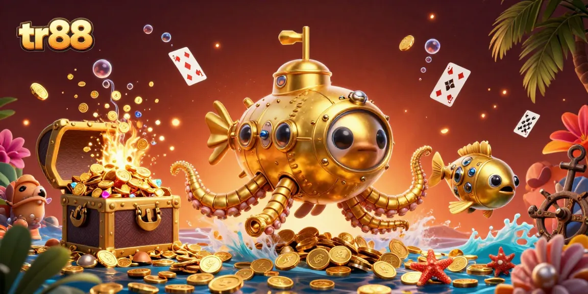 Play exciting games with tr88's golden kraken submarine amidst a sea of treasures!