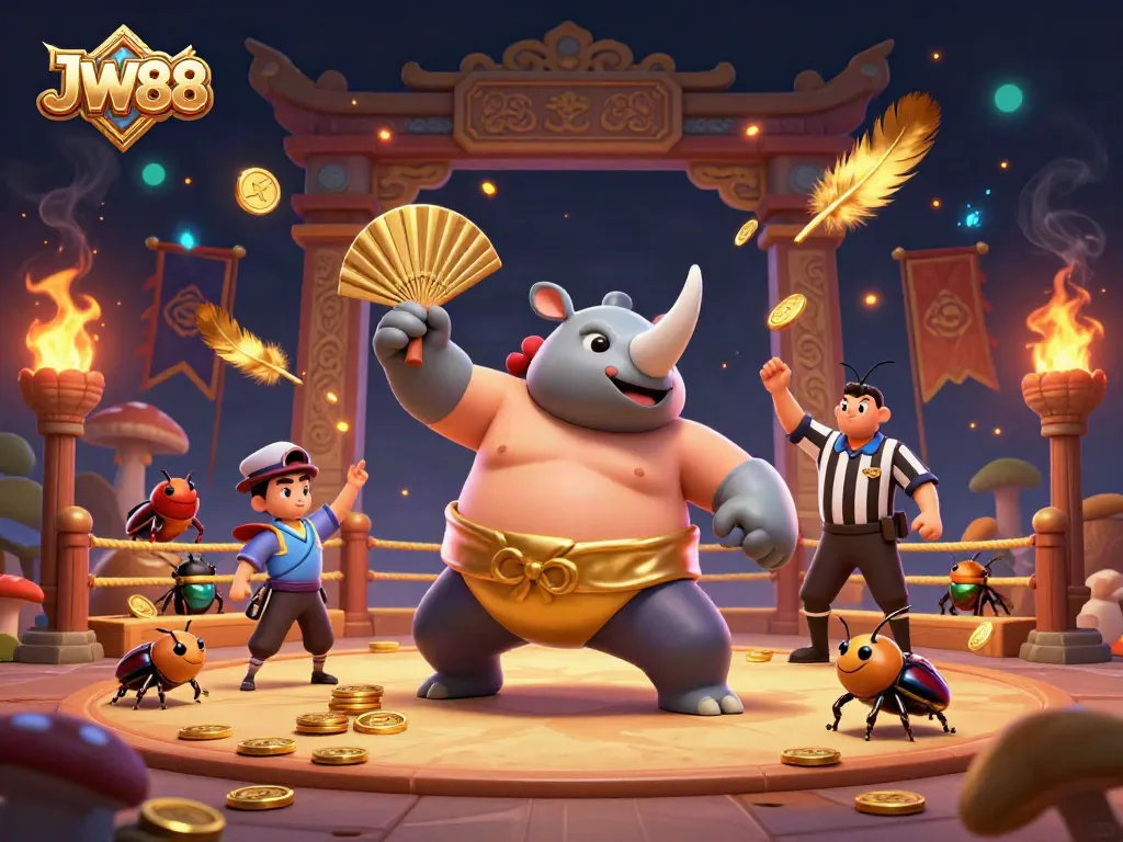 Experience thrilling action in JW88's vibrant casino illustration, showcasing dynamic game elements and lively characters.