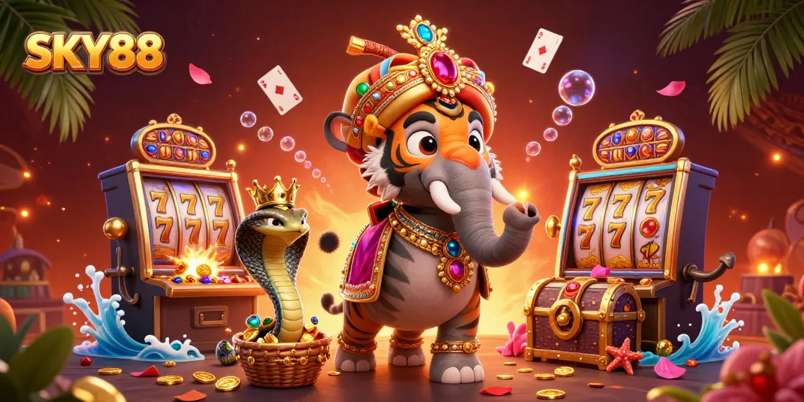 SKY88 captivates players with an exciting slot adventure featuring a jewel-encrusted elephant and gold treasures.