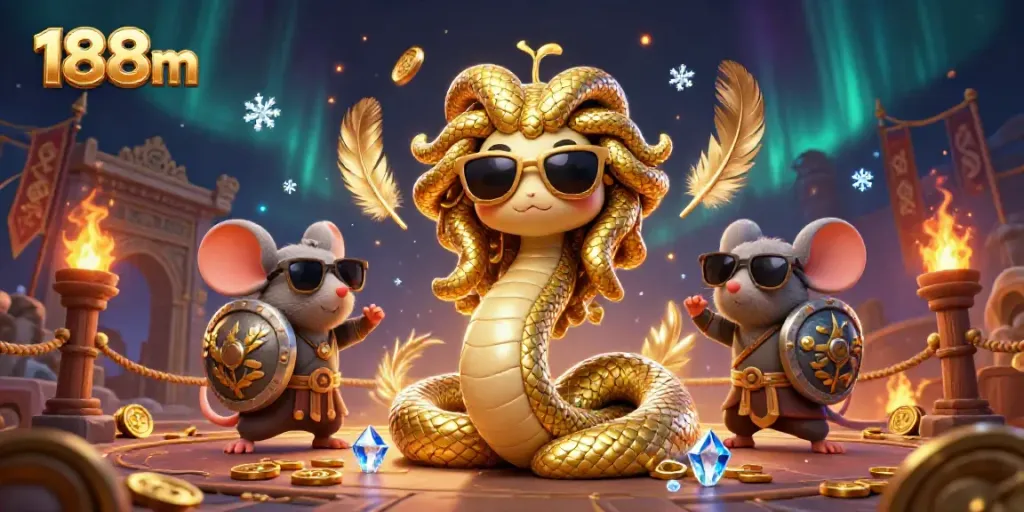 Experience thrilling games with 188m in this vibrant casino scene featuring mythical characters.