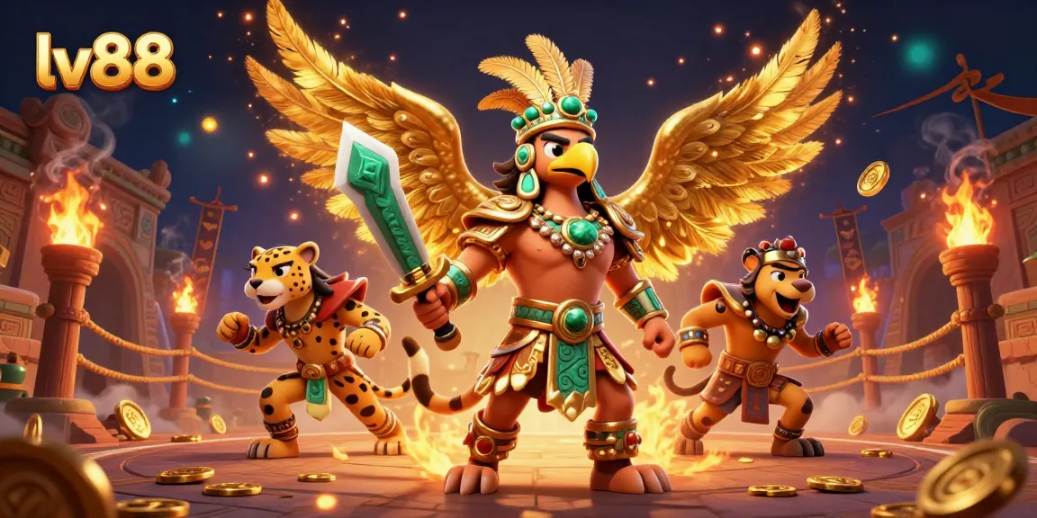 Win big at lv88 with dynamic 3D Aztec warriors in an immersive online casino scene.