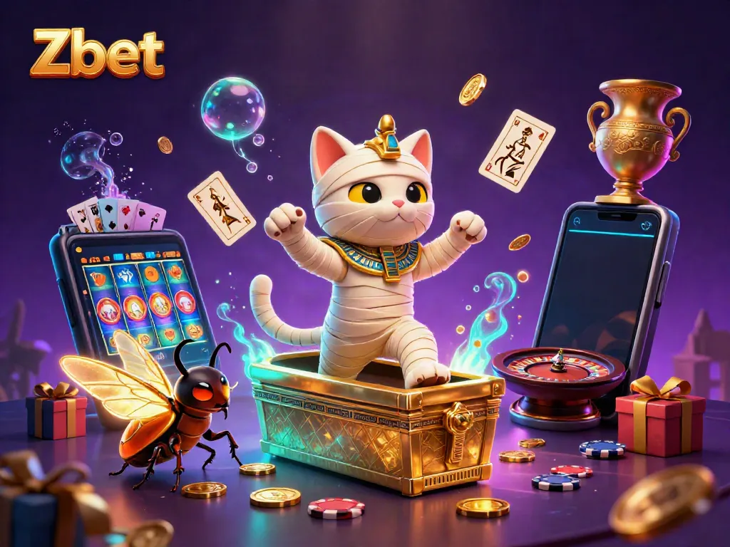 Zbet offers an exciting gaming experience featuring a cartoon mummy and a scarab in a pyramid casino.