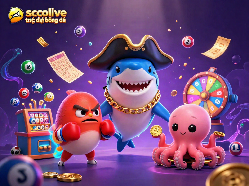 Experience socolive trực tiếp bóng đá with a vibrant illustration of animated casino characters and action-packed gambling elements.