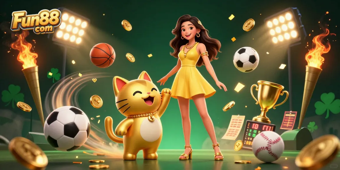 Win big at Fun88 com with a lively scene featuring a joyful betting experience amidst vibrant game elements.