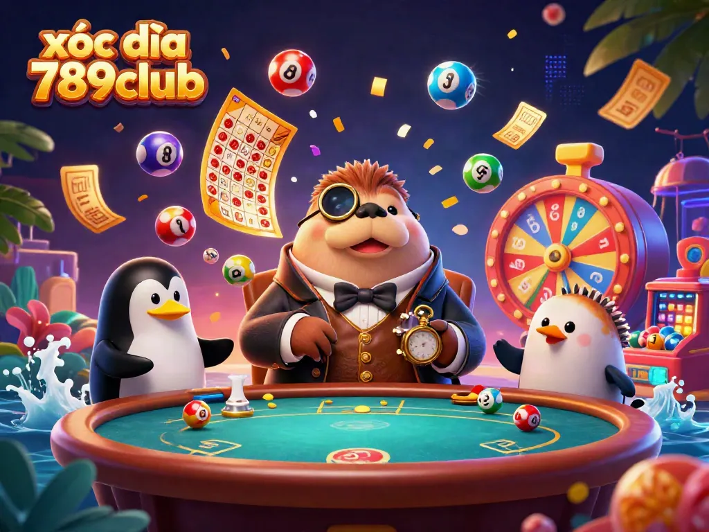 Engage in xóc đĩa 789club with an exciting underwater poker scene featuring animated characters and vibrant gaming elements.