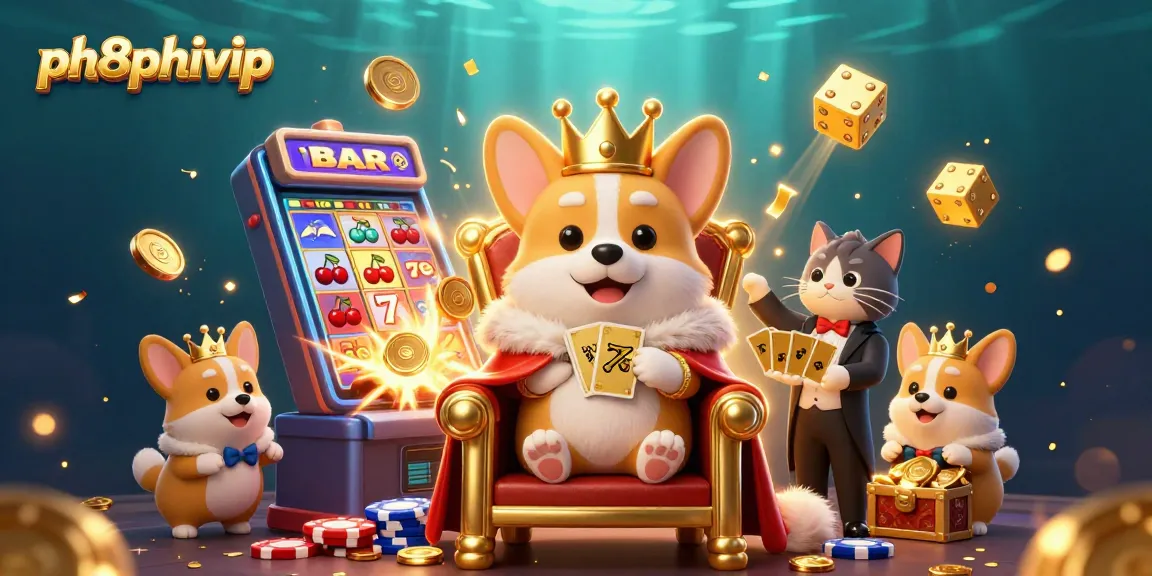 Experience the excitement at ph8phivip with a royal corgi and vibrant casino elements in a dynamic 3D scene.