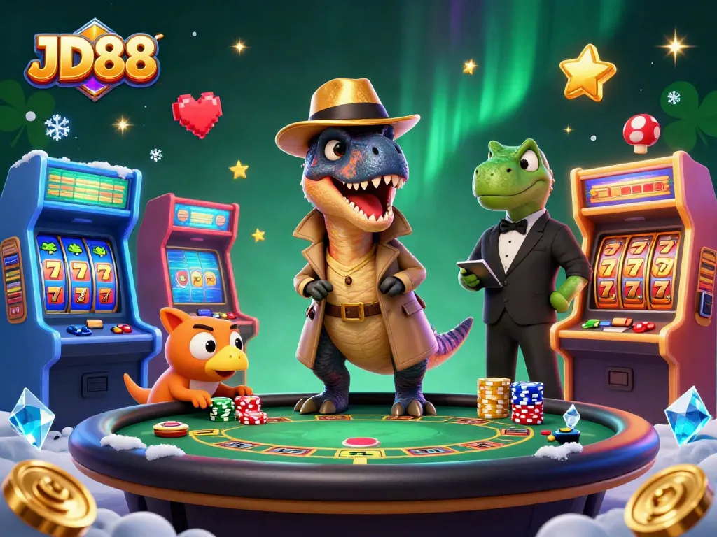 Experience thrilling gaming at JD88 with dynamic 3D characters interacting at a vibrant casino.