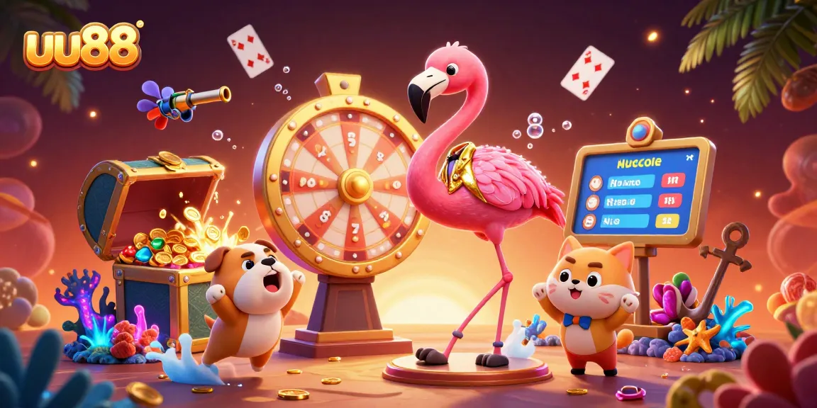uu88 offers a vibrant casino experience with a flamingo host, bulldog contestant, and prizes galore.