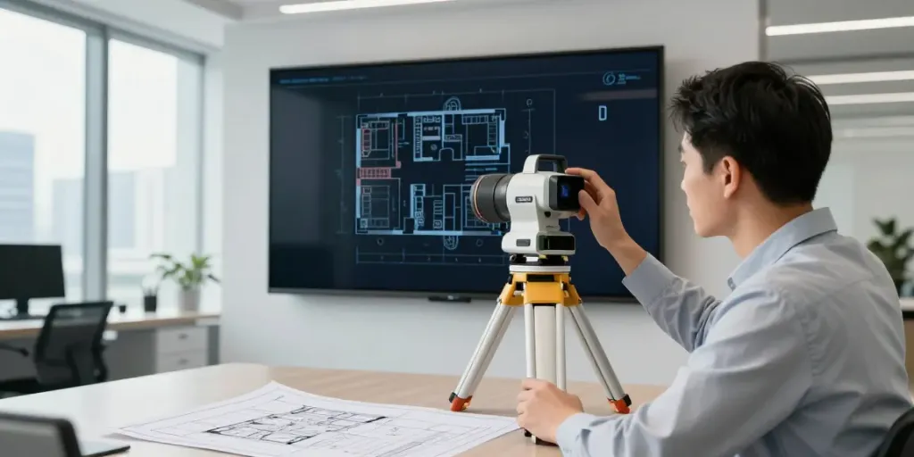 Measured Surveyors London using advanced technology in a professional office setting.