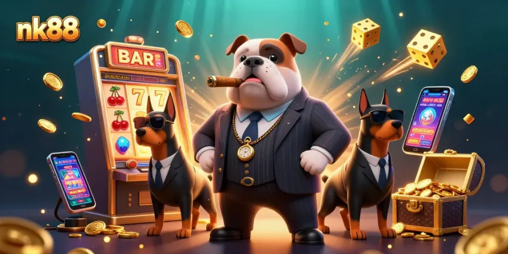 Engage in thrilling gameplay with nk88's cartoon mafia boss and slot jackpot explosion.