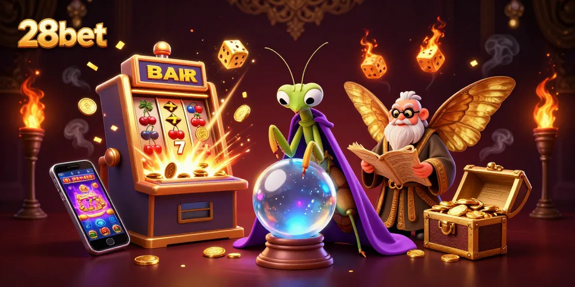 Engage with thrilling 28bet casino adventures featuring a vibrant scene with a fortune teller and dynamic gaming elements.
