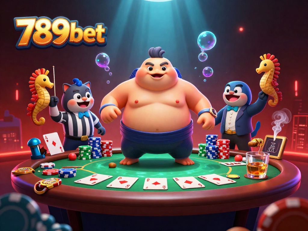 Experience the excitement of 789bet with an underwater poker scene featuring unique characters.