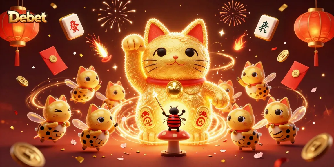 Experience fun with Debet's vibrant casino symbols casting good fortune in a lively 3D illustration.