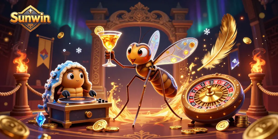 Experience thrilling wins at Sunwin with a vibrant casino scene featuring unique characters and game elements.