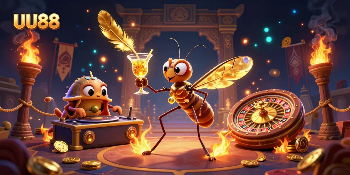 Experience the thrill of UU88 with a vibrant casino scene featuring a unique frozen mosquito mascot.