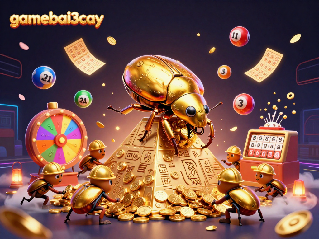 Experience the thrills of gamebai3cay with vibrant casino-themed 3D illustration featuring whimsical characters.