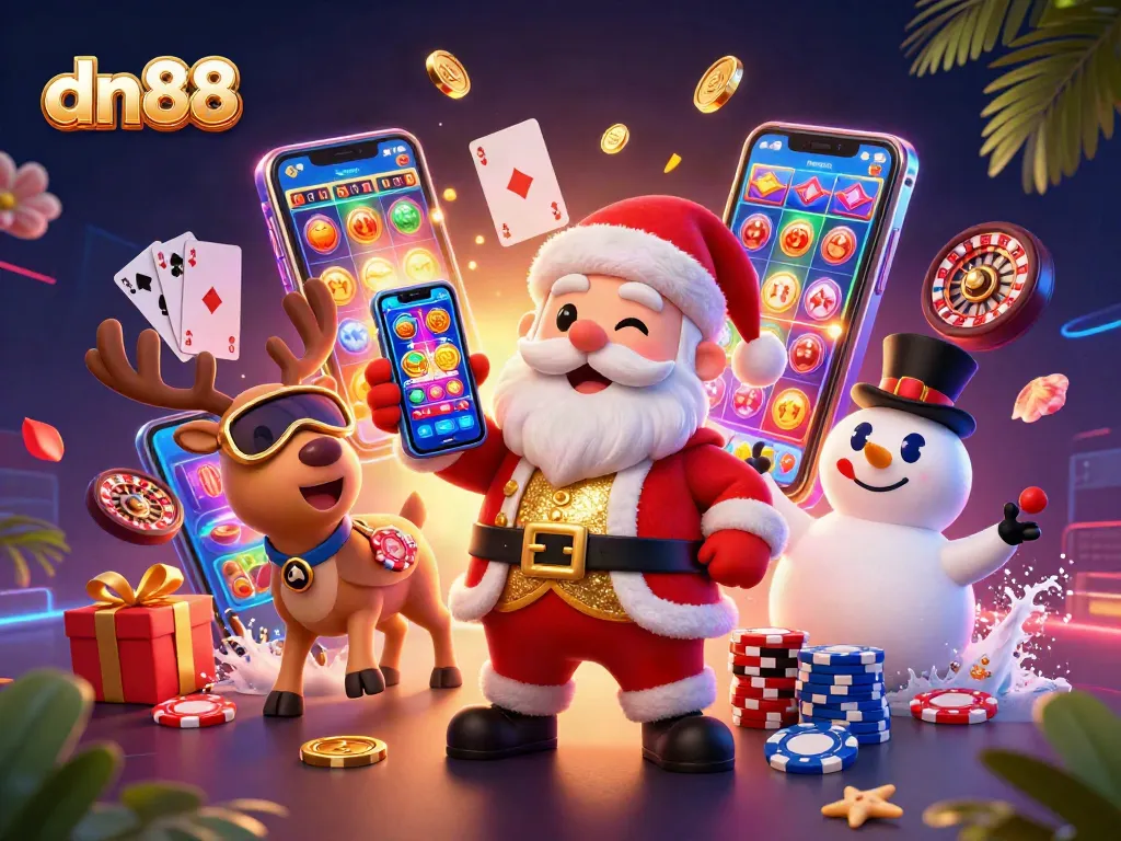 Experience exciting jackpots with dn88 in this vibrant casino scene featuring Santa.