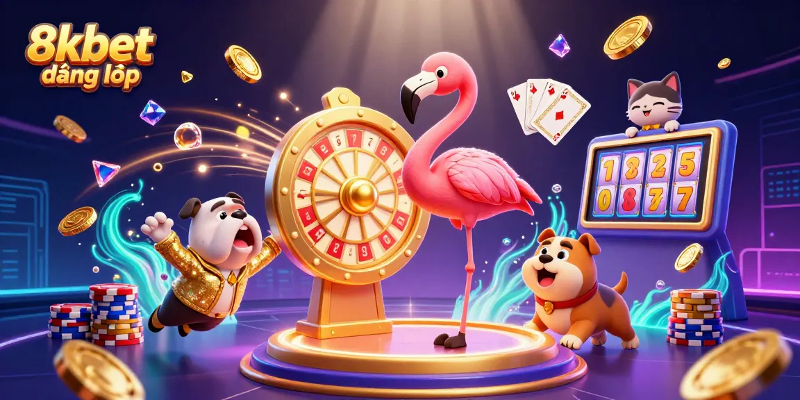Win big with 8xbet đăng nhập in this vibrant 3D casino scene featuring exciting game elements.