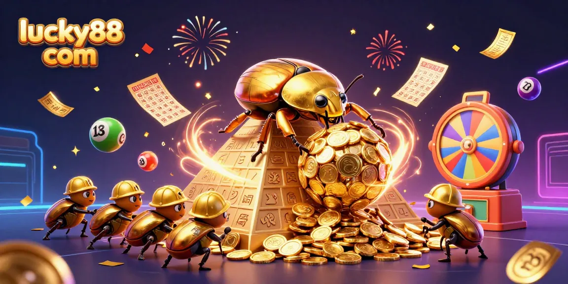 Experience the thrill of lucky88 com with vibrant lottery elements and golden coins in a dynamic casino scene.