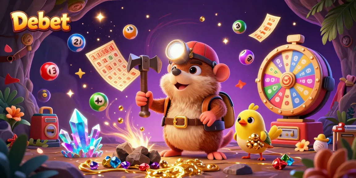 Engage with Debet in a vibrant scene of treasure hunting combined with energetic lottery elements.