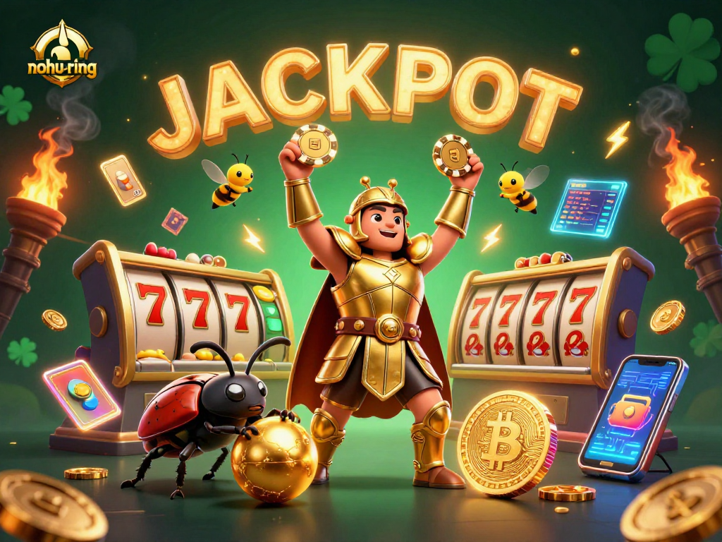 Experience nohu-ring thrills as a hercules beetle raises a poker chip, with jackpot excitement and crypto elements.