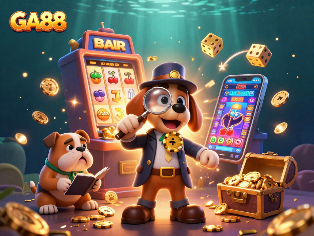 Engage with GA88's thrilling casino world featuring a detective uncovering poker treasures.