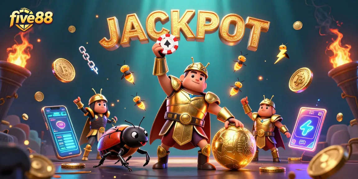 Experience exhilarating wins at five88 with a victorious beetle posing triumphantly over a poker chip.
