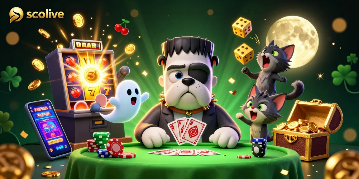 Socolive captures excitement with a 3D cartoon monster dealer and ghost mouse amid casino games.