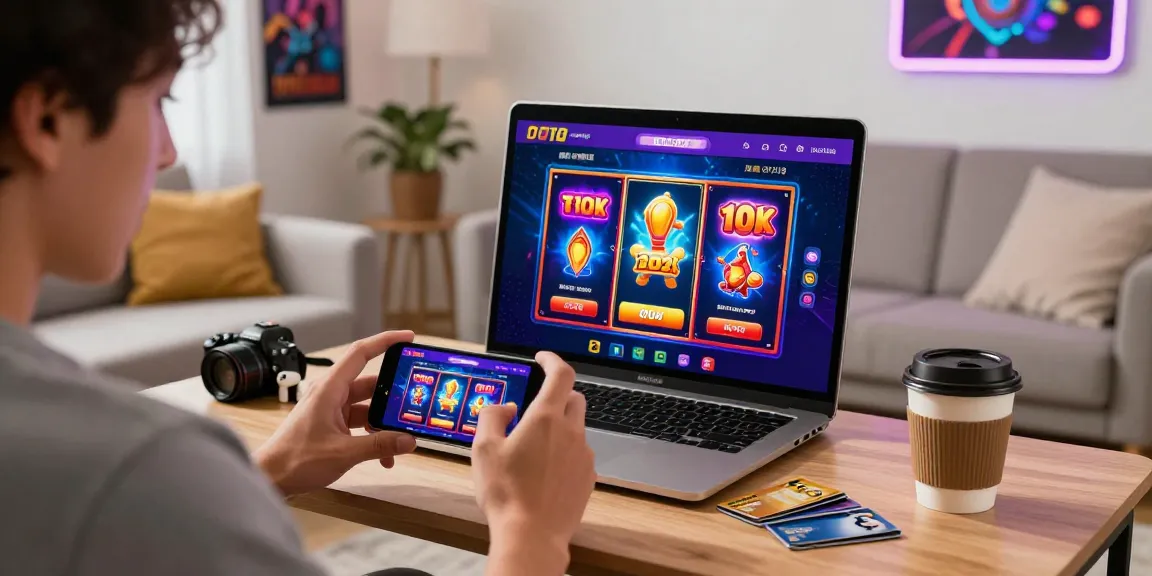 Excited player enjoying slots on smartphone showcasing depo pulsa 10k tanpa potongan.