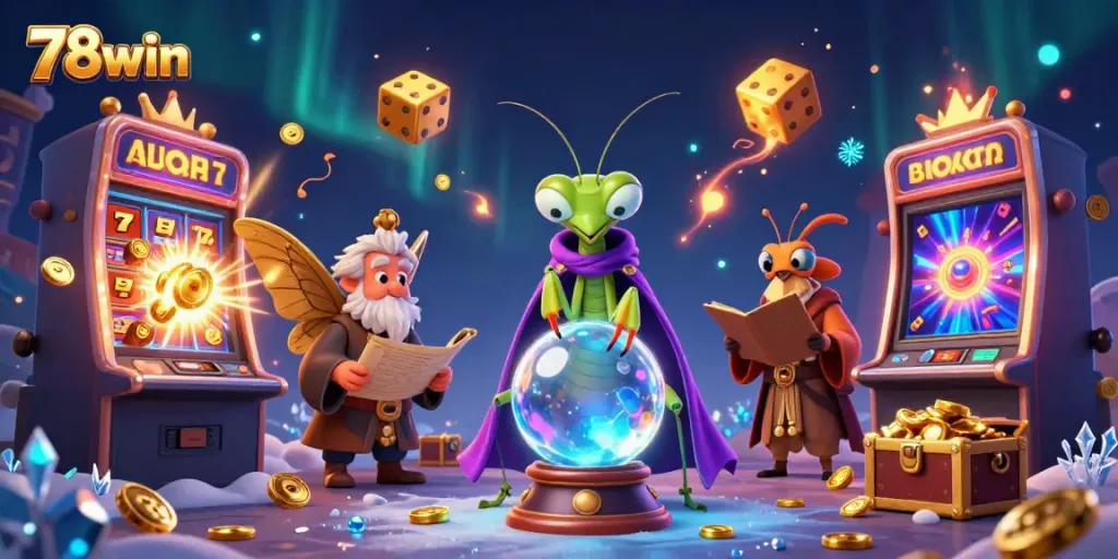 Experience thrilling moments at 78win with vibrant slots and rich jackpots through a magical scene.