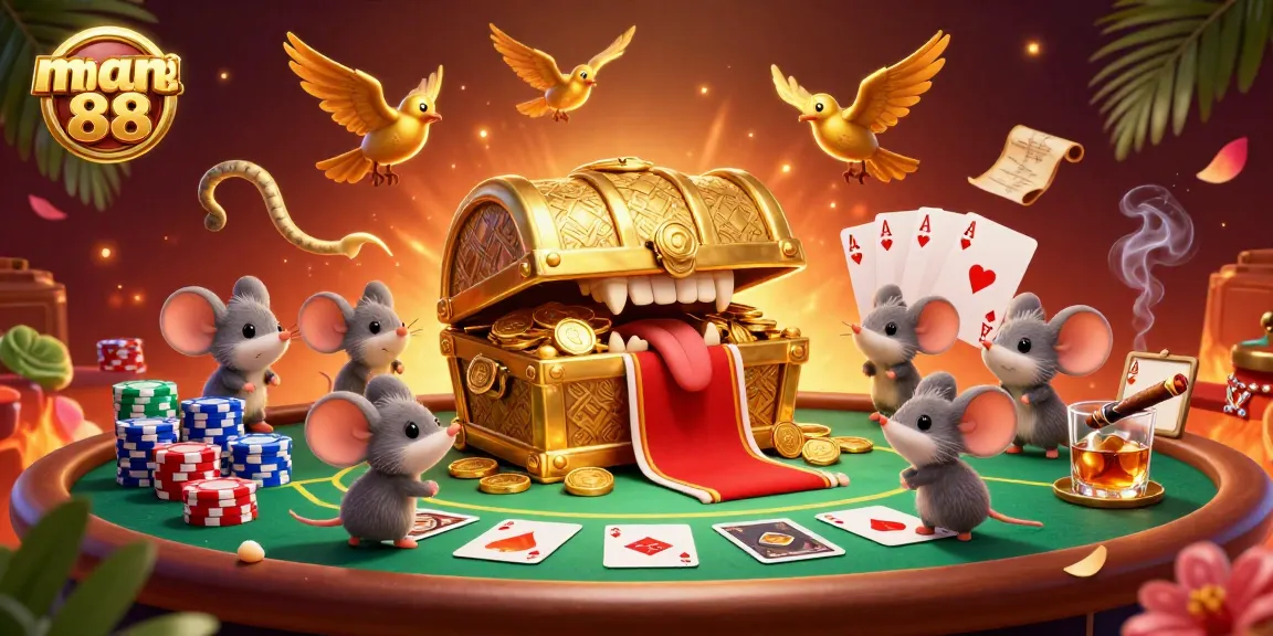 Experience thrilling poker action with man88 featuring a colorful treasure chest and chips