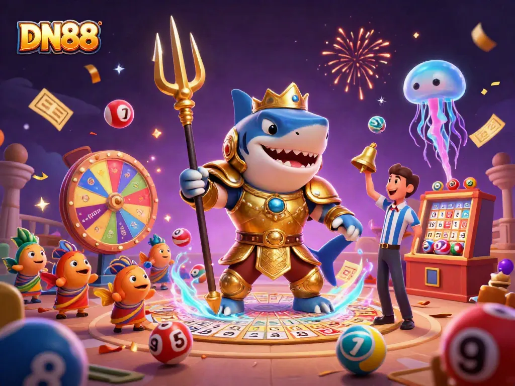 Experience excitement with DN88 as a tiger shark gladiator battles while lottery elements abound