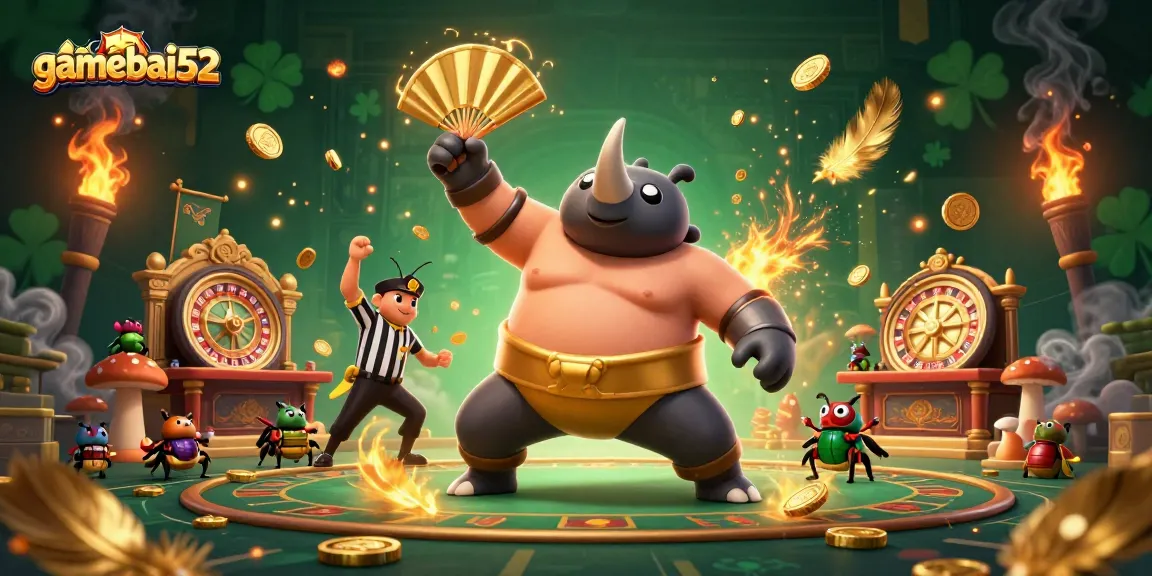 Experience thrilling gaming at gamebai52 with a dynamic beetle sumo championship scene.