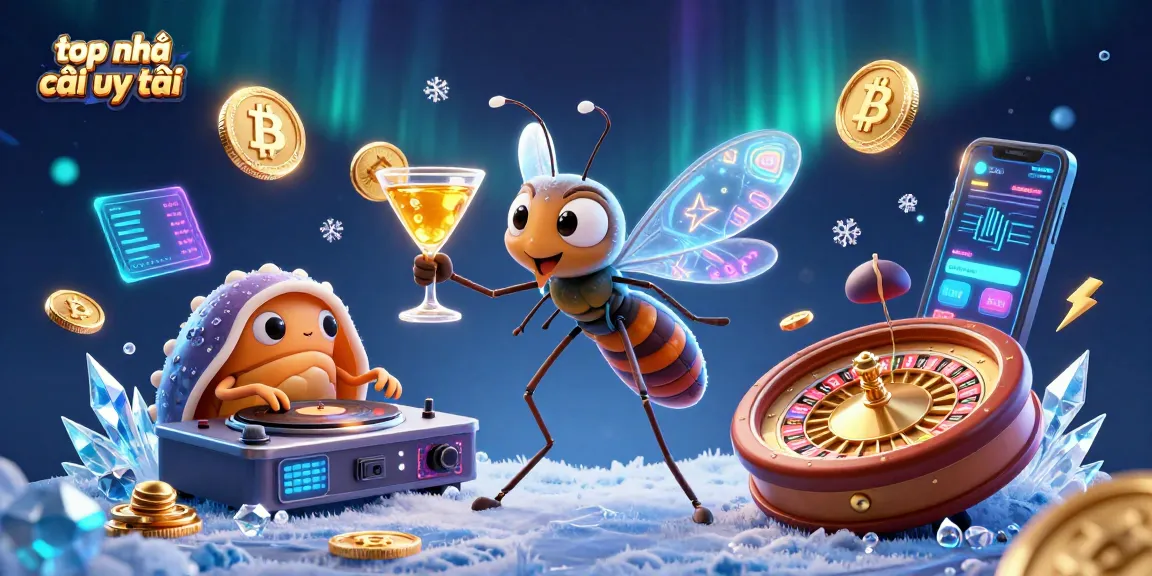 Engage with top nhà cái uy tín through a dynamic 3D casino illustration showcasing a unique mosquito mascot and trilobite DJ.