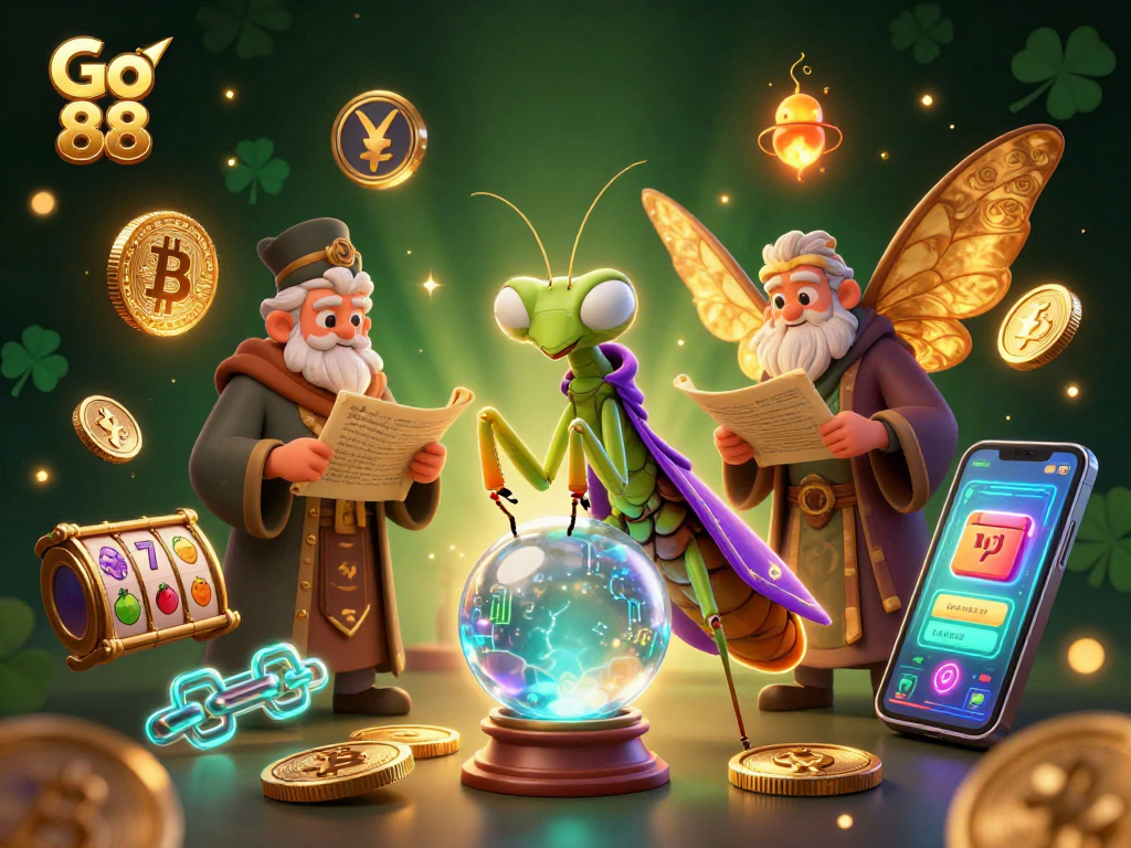 Engage with Go 88's vibrant slot gaming scene featuring mystical characters and crypto elements.