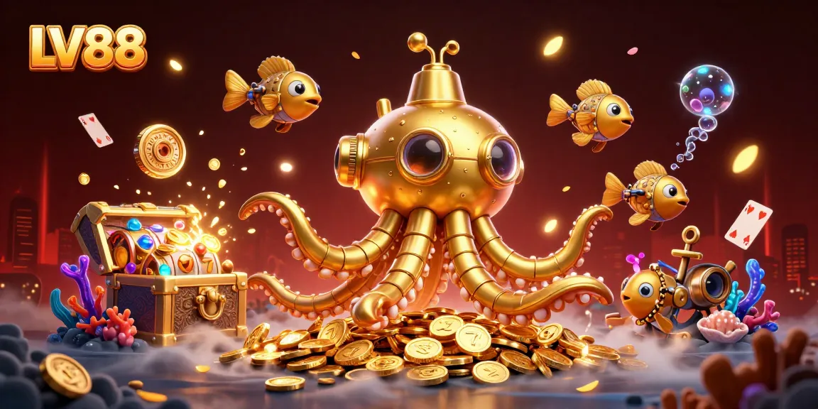 Experience LV88's thrilling gameplay with a golden kraken submarine amidst treasure bursts.