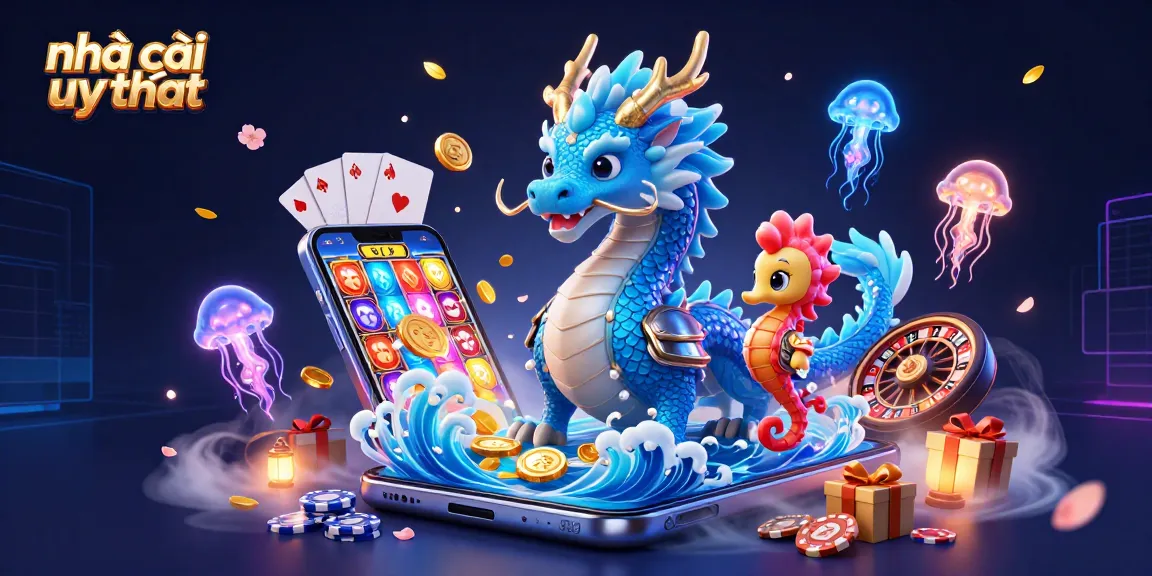 Experience the thrill of house edge with nhà cái uy tín, featuring a mesmerizing scene of a water dragon amidst vibrant casino elements.