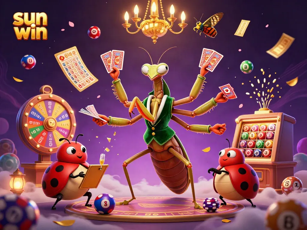 Engage with sun win fortune in a vibrant casino scene featuring unique gaming characters.