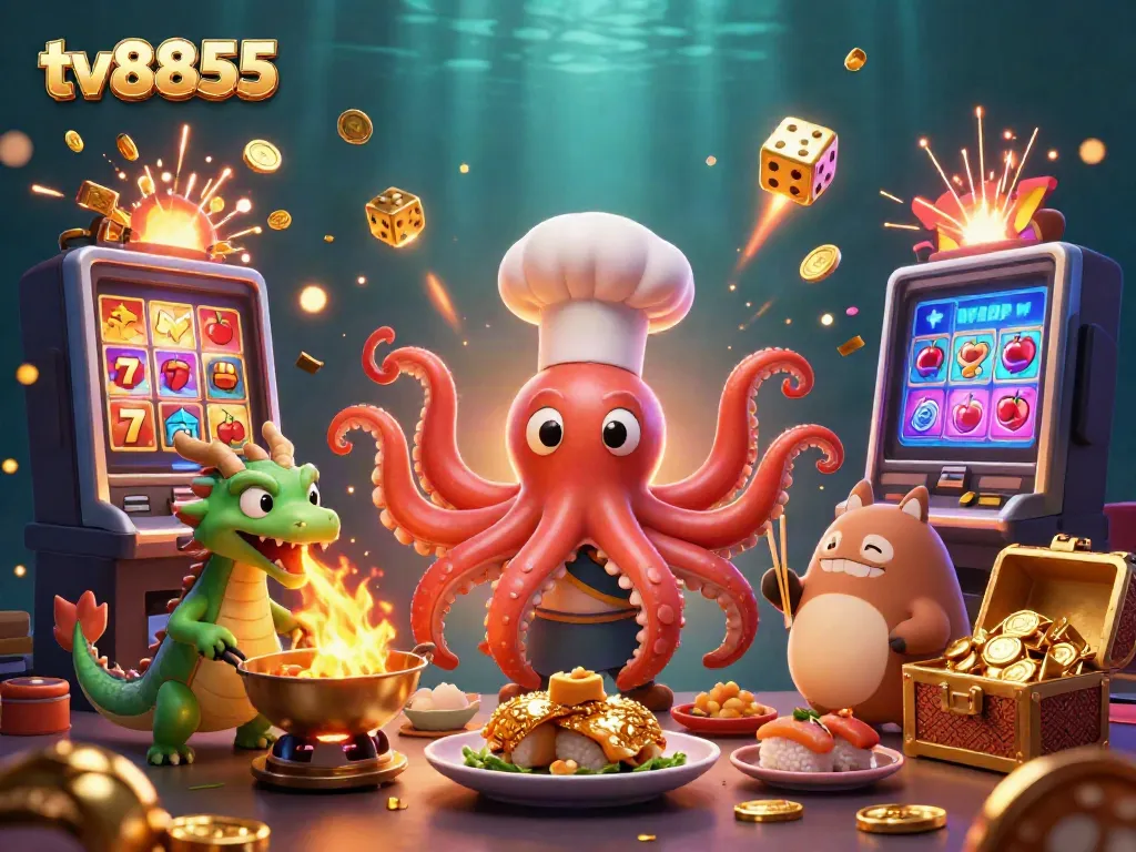 Experience the excitement of tv8855's gaming world with this colorful casino illustration.