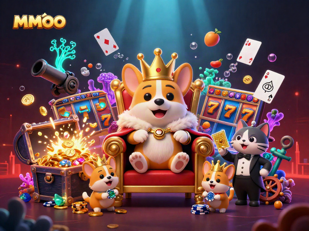 Engage in winning MMOO strategies with vibrant 3D cartoon casino characters and dynamic elements.