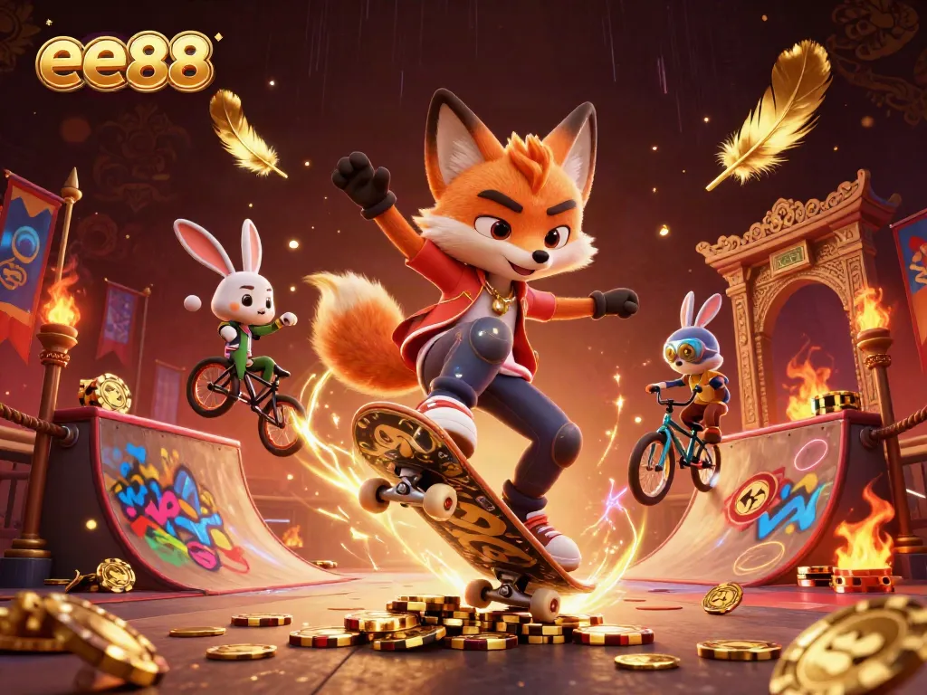 Engage with thrilling gameplay in ee88's dazzling casino atmosphere filled with animated characters and vibrant colors.