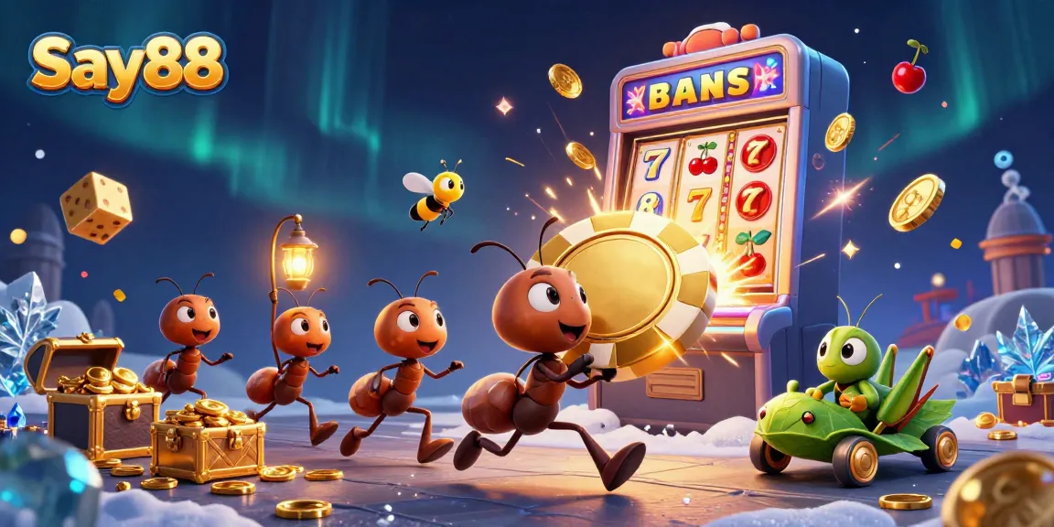Experience Say88's thrilling gaming world where ants run a heist for a golden poker chip!